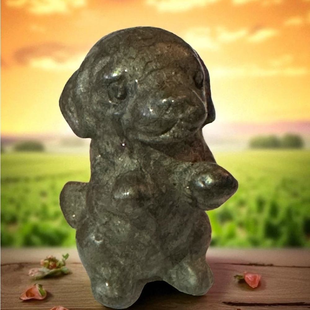 Pyrite Crystal Dog Figurine